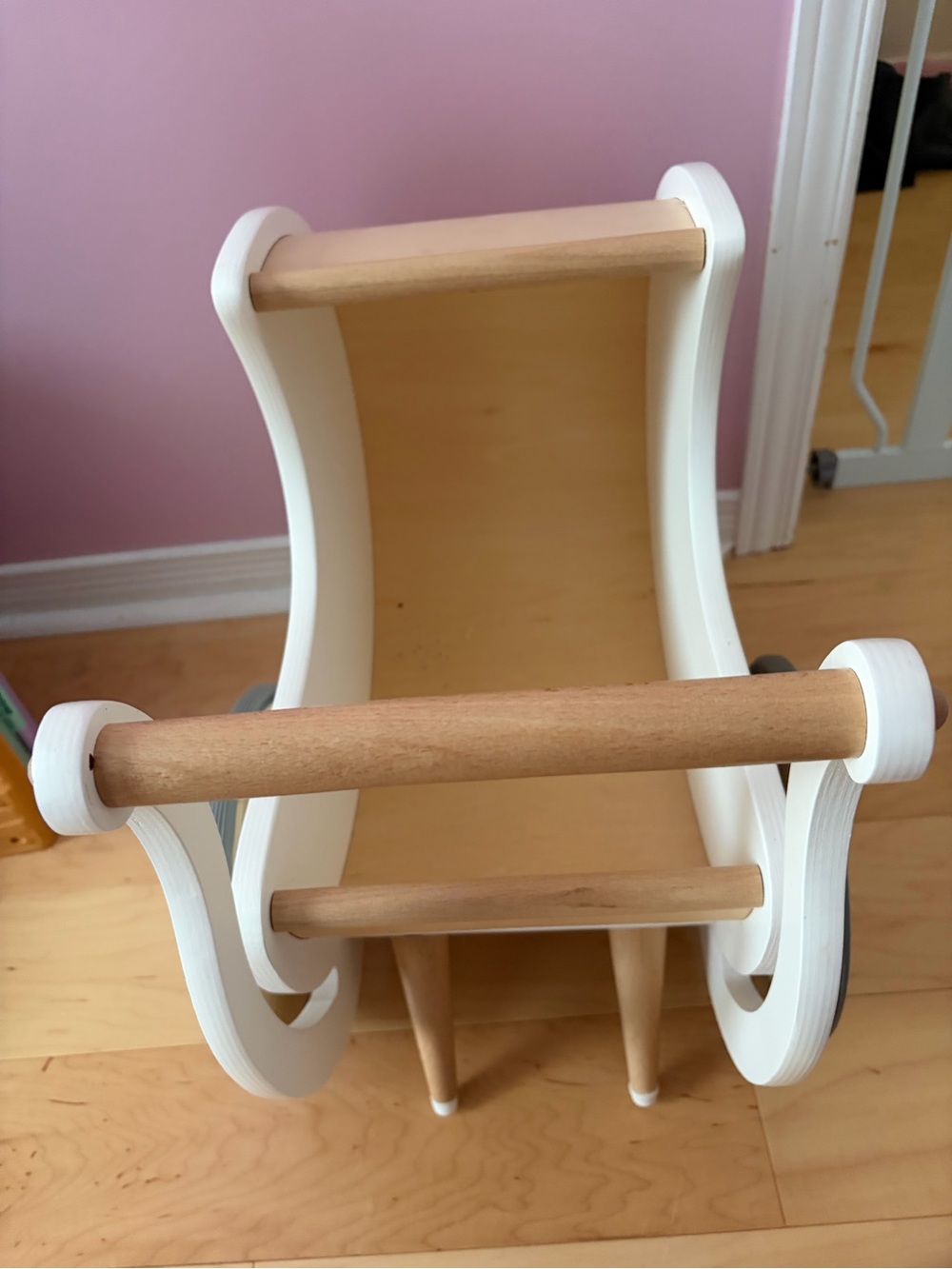 Wooden Doll Pram in White and Natural Wood